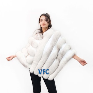 Real Fox Fur Cape, White Fox Fur Cape, Fluffy Fur Cape, Luxury Fur Cape