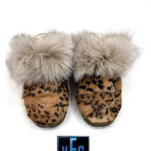 Leopard Sheepskin With Fox Fur Slippers, Fur Slippers, Fluffy Slippers, Winter Slippers