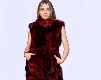 Red Finn Raccoon Fur Vest, Real Finn Raccoon Fur Vest, Fluffy Fur Vest, Luxury Fur Vest, Handmade Fur Vest