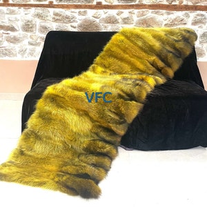 Luxury Yellow Finn Raccoon Fur Throw Blanket, Throw Blanket, Luxury Blanket, Handmade Blanket,Real Fur Blanket