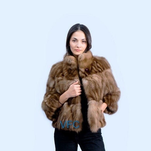 Real Tortora Sable Fur Jacket, Real Sable Fur Jacket, Real Fur Jacket, Super Luxury Fur Jacket