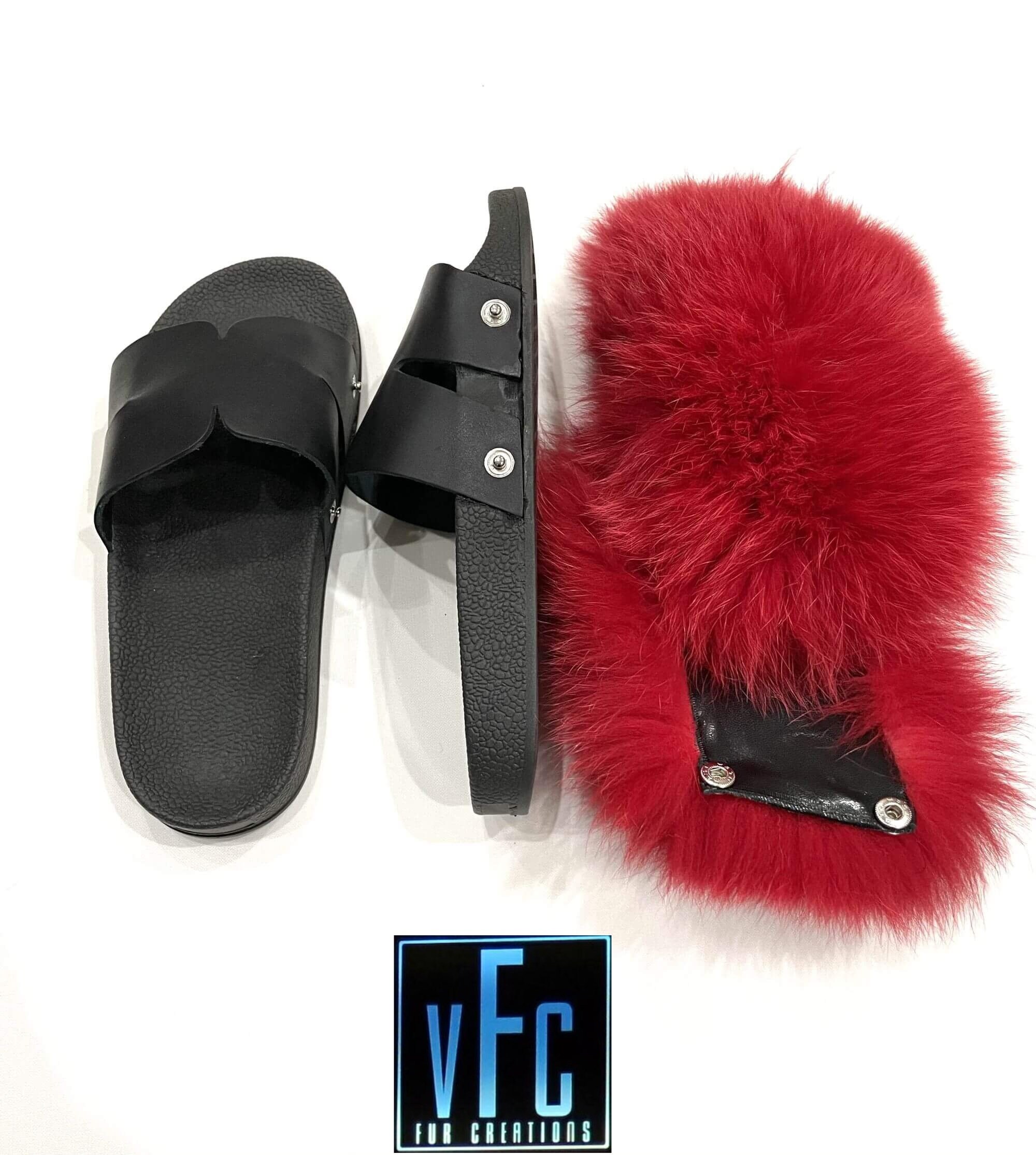 Red Lights mink fur slides Red Fox Fur Slides + Extra Fur Color ,real Fur Slides, Fur  main image 2