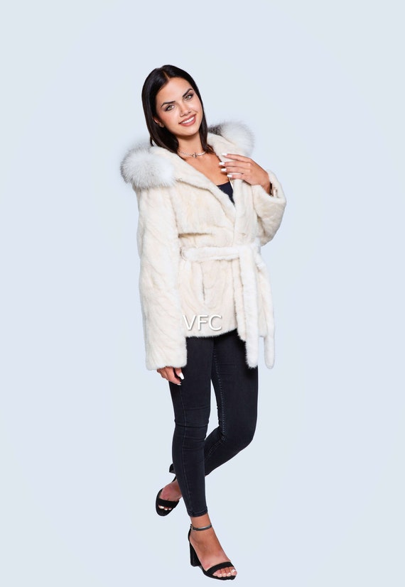Cream jacket with fur hood best sale
