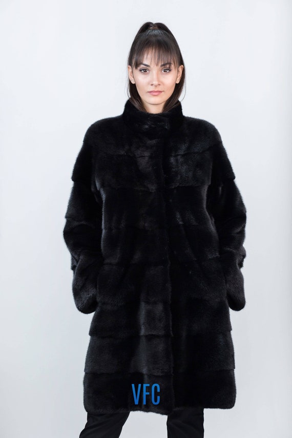 Manteau de fourrure de vison pleine peau noir naturel manteau - Etsy France