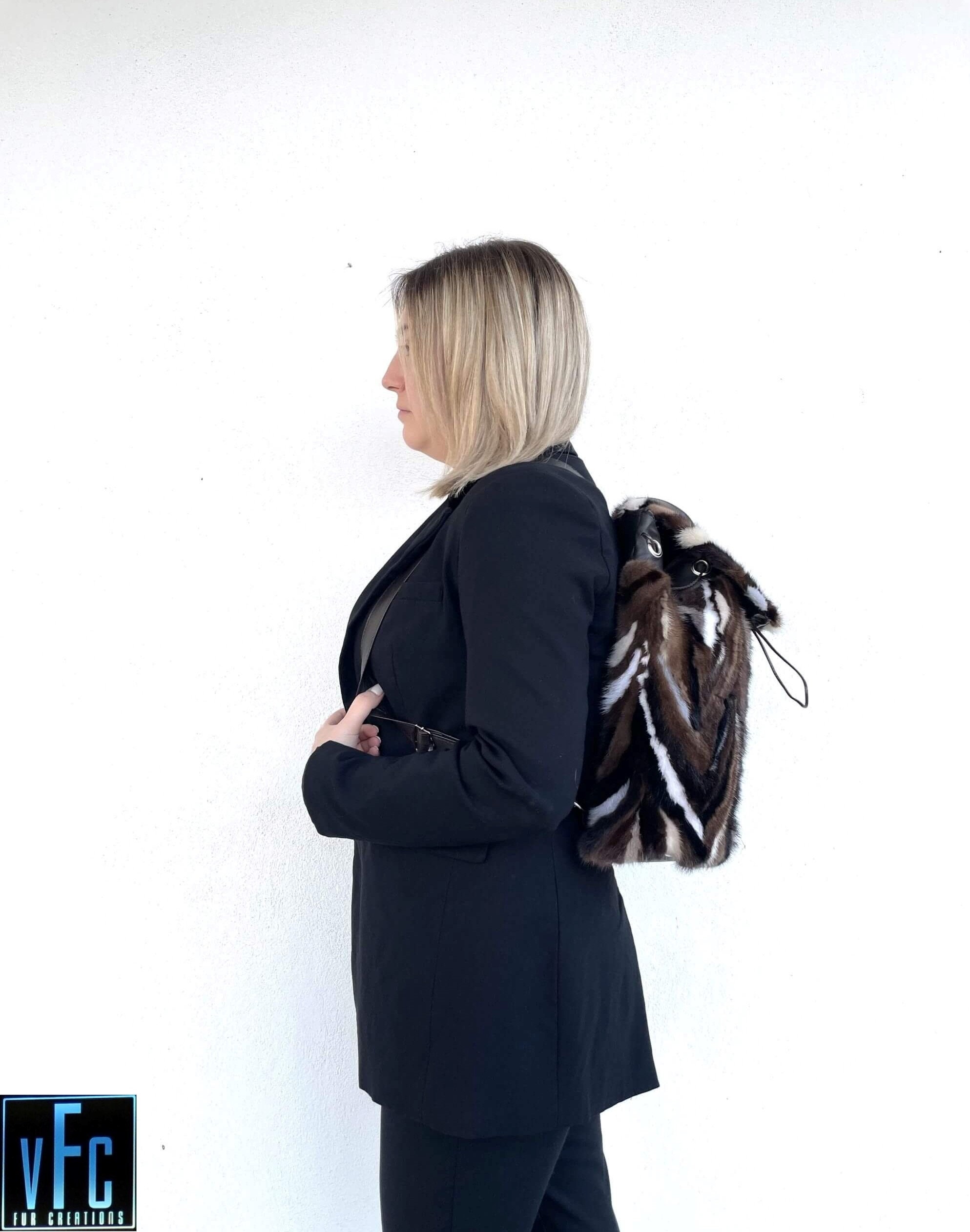 Multicolor Mink Fur Backpack, Real Mink Fur Bag, Luxury  display picture 2
