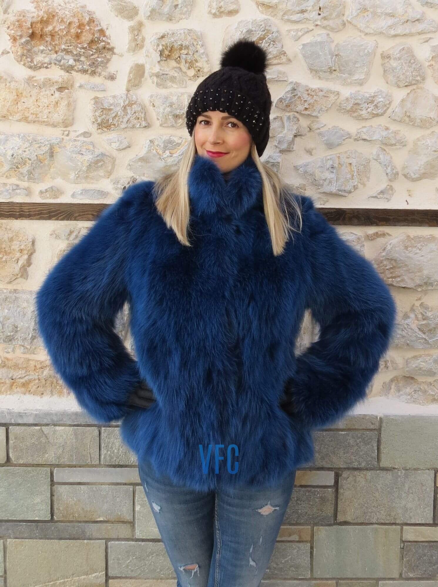 Veste En Fourrure Renard Bleu Vintage - Marque Malka Fourrures, Taille M, Pour Soirée Élégante