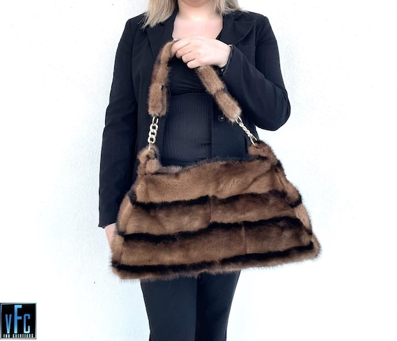 Mink Fur Handbag Real Mink Fur Handbag Shoulder Bag Brown 