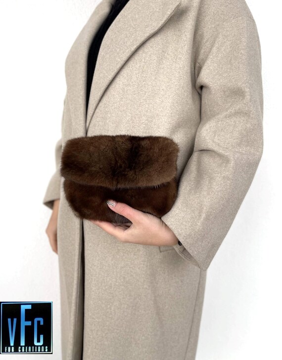 Brown Mink Fur Small Handmade clutch bag, Fluffy Bag, Fur Handbag, Women’s shoulder bag,,Real Fur Bag
