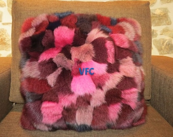 Multicolor Fox Fur Pillow Cover, Handmade Pillow Cover, Luxury Pillow Cover, Fluffy Fur Pillow Cover, Fur Pillow Cover