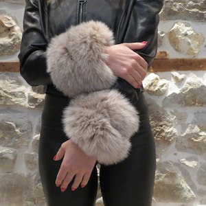 Real Fox Fur Cuffs, Camel Fox Fur Cuffs, Handmade Fox Fur Cuffs, Fluffy Fox Fur Cuffs