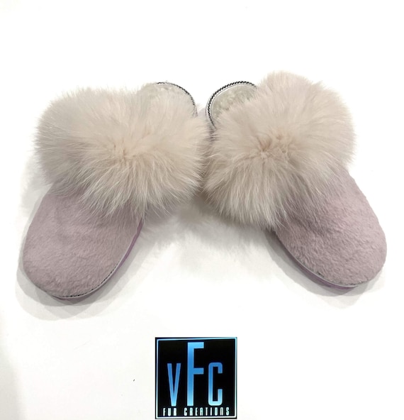 Pink Fur Slippers Real Fur Slippers Fluffy Slippers Winter 