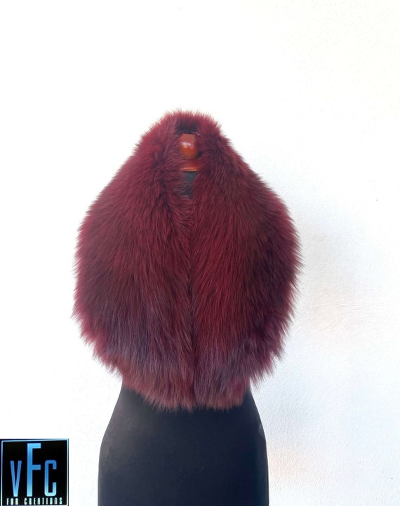 Dark Burgundy Fox Fur Collar, Real Fox Fur Collar, Handmade  display picture 3