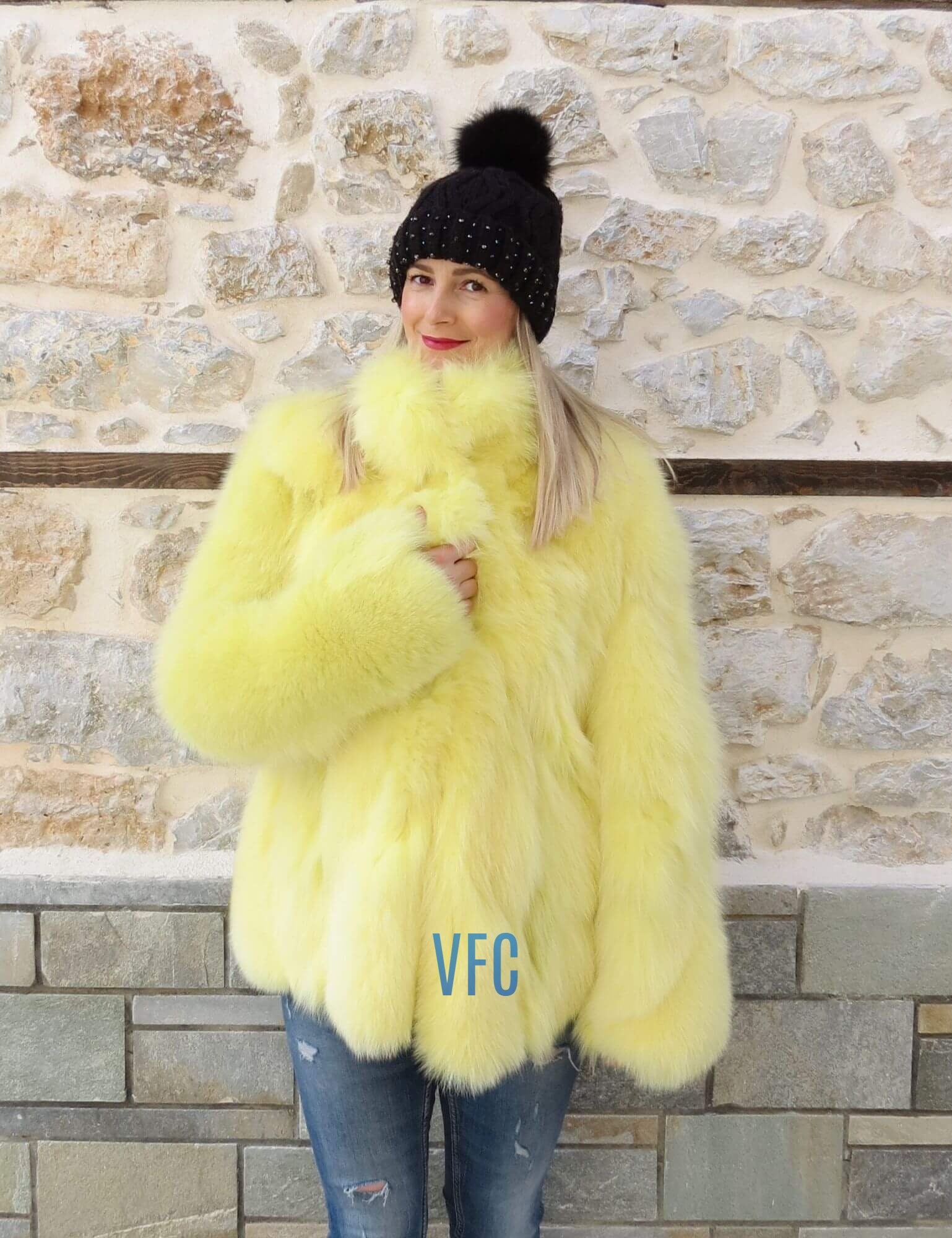 Real Fox Fur Jacket, Yellow Fox Fur Jacket, Fluffy Fur