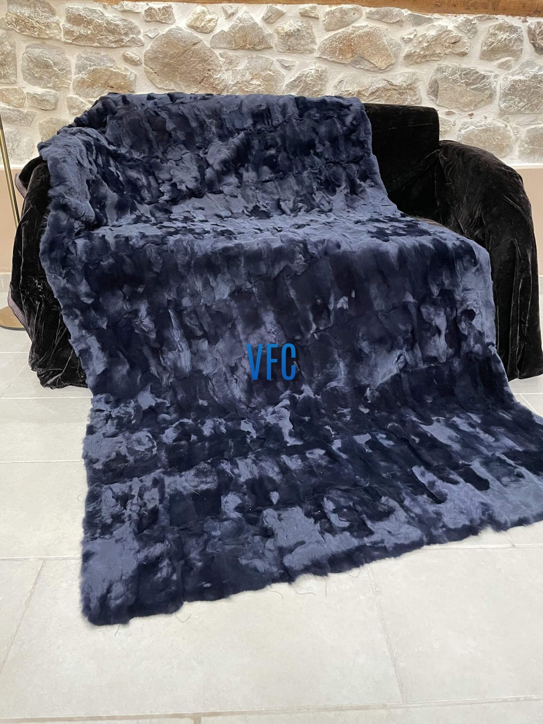 Dark Blue Rex Rabbit Fur Throw Blanket, Throw Blanket, Luxury Blanket ...