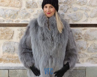 ジャケット・アウター OAFISH FLUFFY MIX FUR JACKET, LIGHT GRAY Real Fox Fur Jacket, Light Gray Fox Fur Jacket, Fluffy Fur Jacket