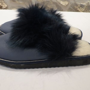 Light Blue Sheepskin With Fox Fur Slippers, Fur Slippers, Fluffy Slippers, Winter Slippers