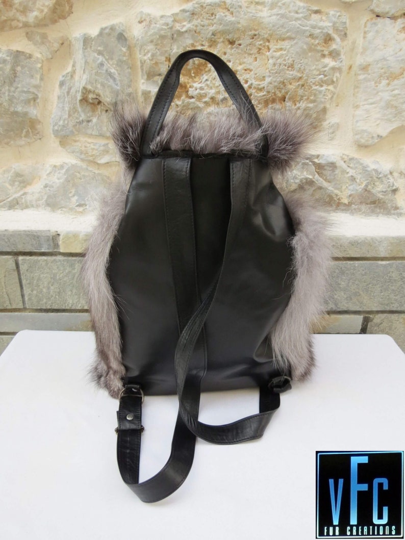 Luxury Backpack Silver Fox Fur Backpack Handmade Backpack Real Fur Shoulder Bag Fur Backpack Real Fox Fur Bag