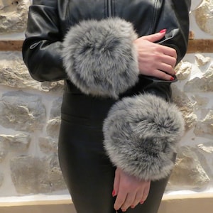 Real Fox Fur Cuffs, Snow Up Fox Fur Cuffs, Handmade Fox Fur Cuffs, Fluffy Fox Fur Cuffs