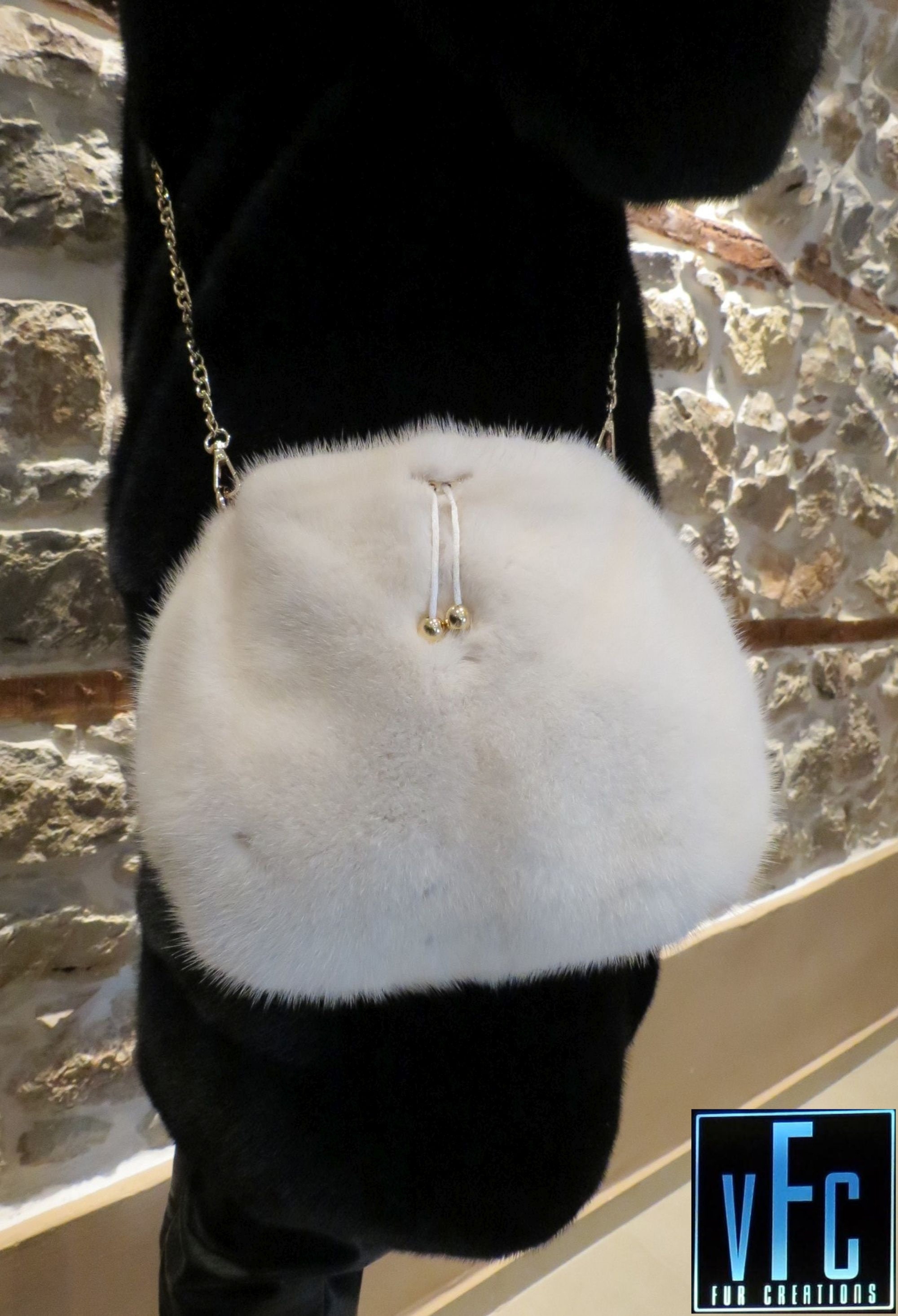 Grooved Mink Fur Phone Bag with Leather Strap