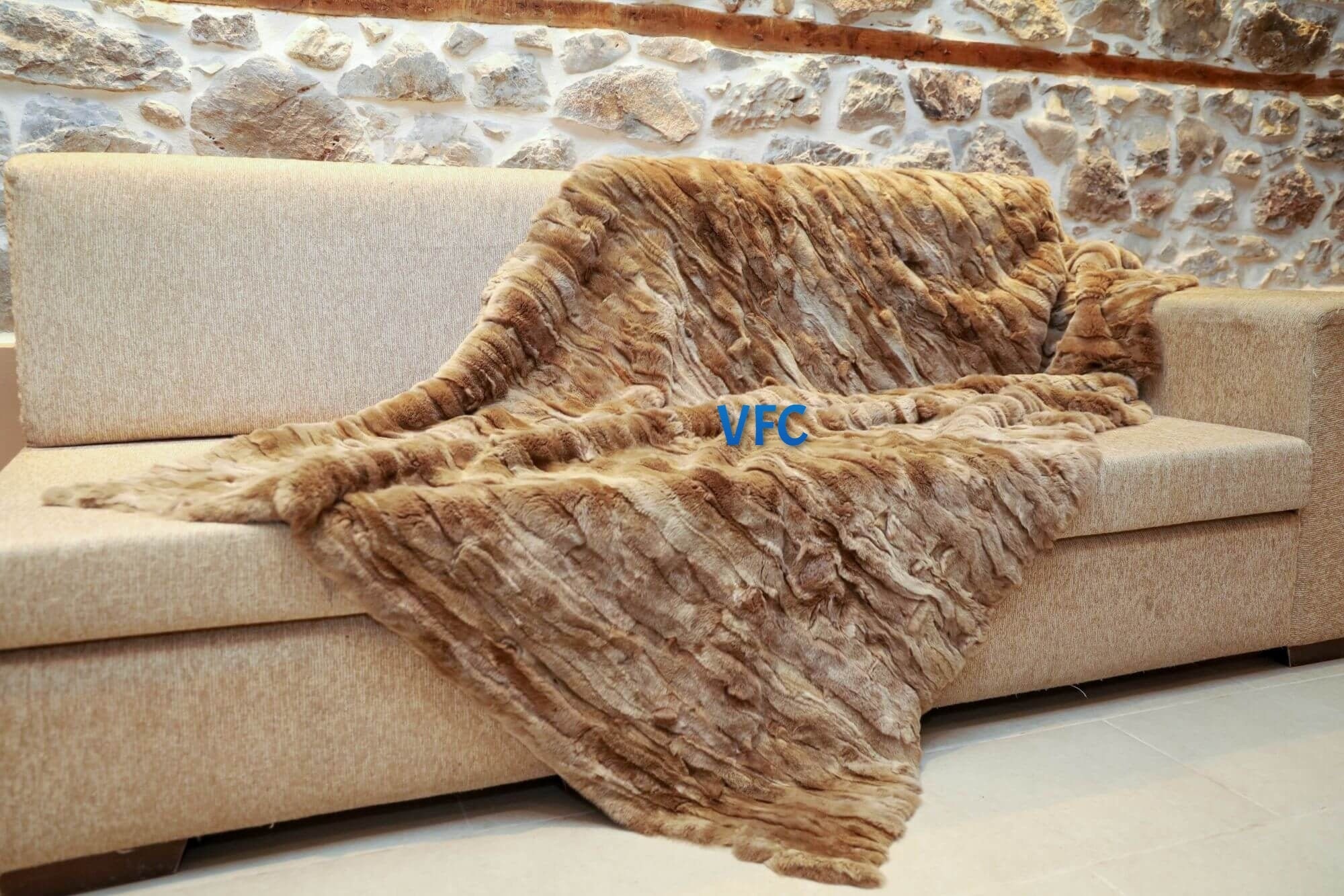 Coperta In Finta Pelliccia Di Coniglio FY FIBER HOUSE 150x160 Cm, Morbida Flanella, Cappuccino, Per Divano E Letto - 2