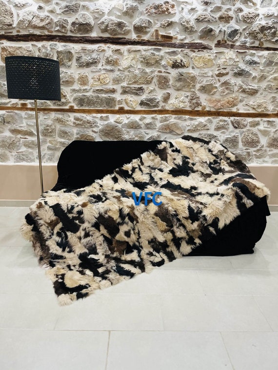 Black Stone & Natural Lux Fur Blanket Black Stone & Natural Lux Fur Blanket