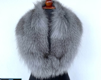 Sapphire Frost Fox Fur Collar, Real Fox Fur Collar, Handmade Collar, Luxury Collar