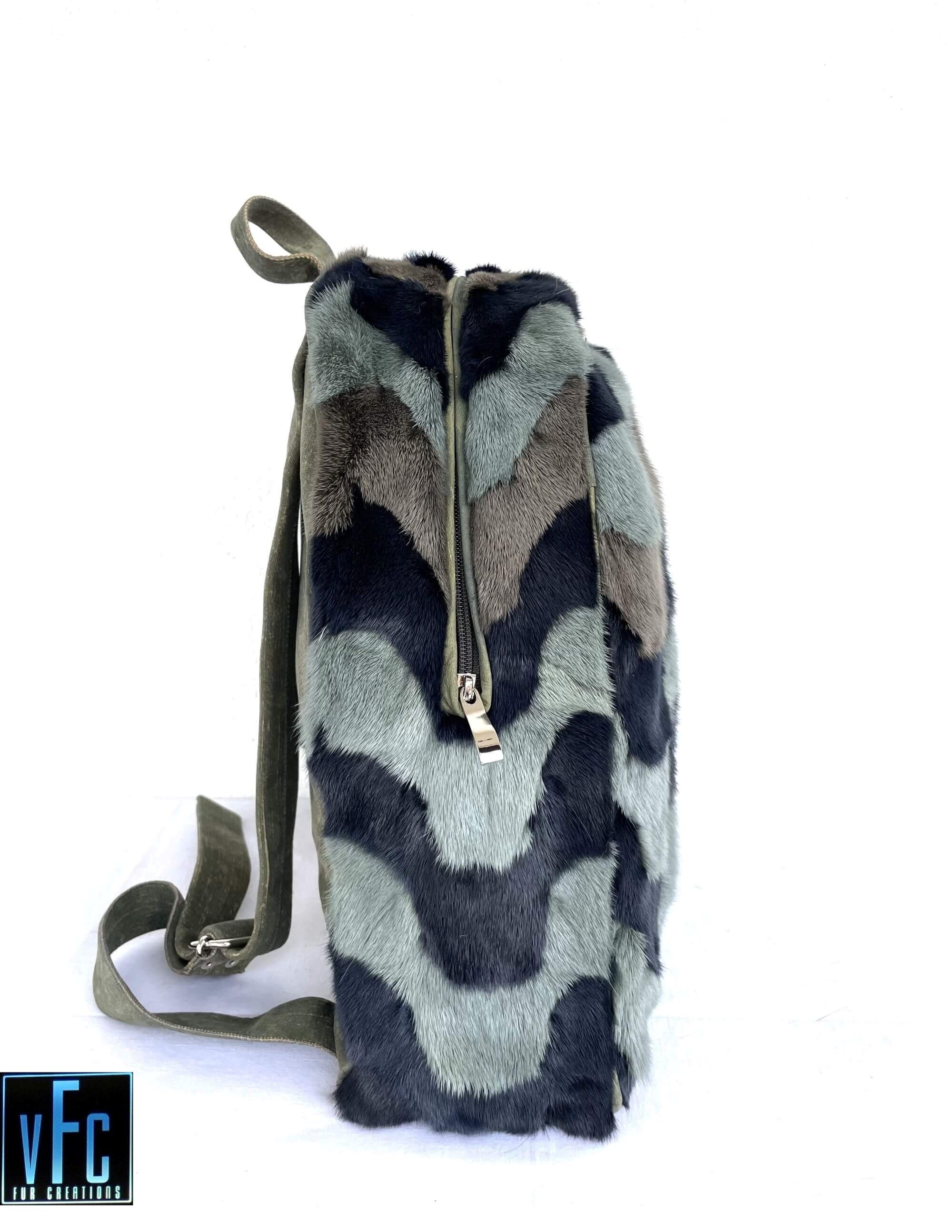 ?Sale! Real Mink Backpack EUC Real Mink Fur Backpack With Animal Print and Genuine Leather  main image 3