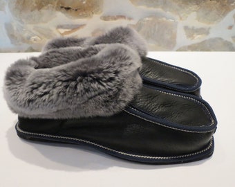Black Sheepskin With Rex Fur Slippers, Fur Slippers, Fluffy Slippers, Winter Slippers