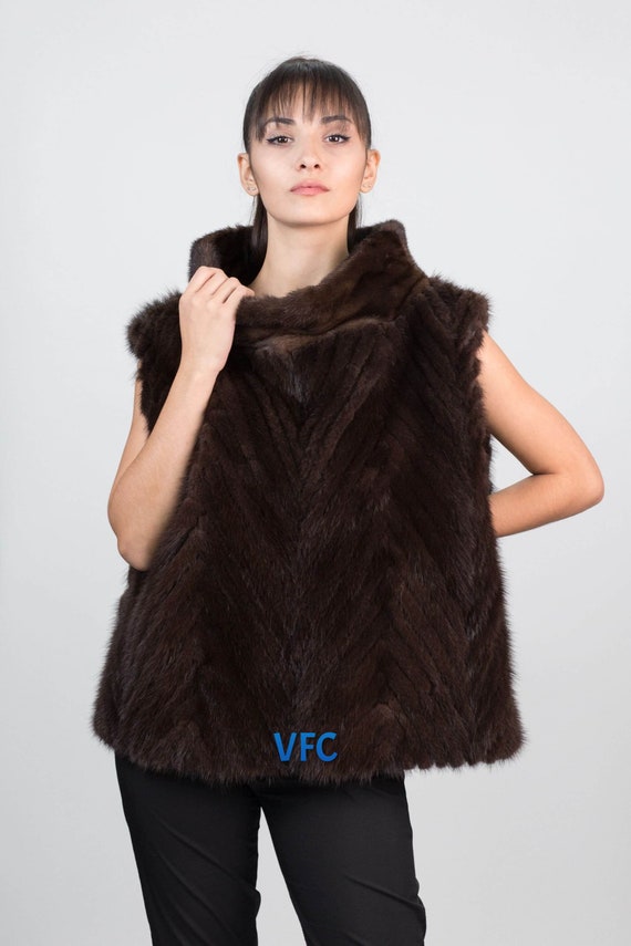 Real Mink Fur Vest Real Fur Gilet Brown Mink Fur Vest Etsy