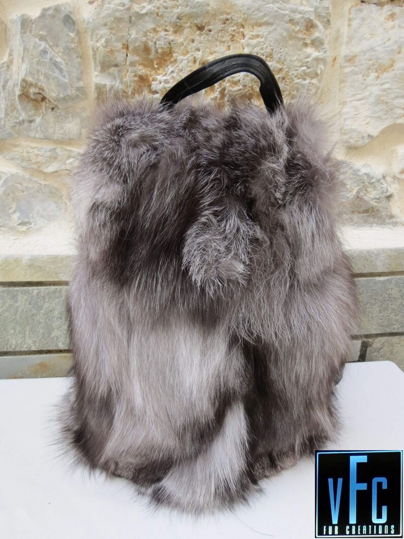 Luxury Backpack Silver Fox Fur Backpack Handmade Backpack Real Fur Shoulder Bag Fur Backpack Real Fox Fur Bag