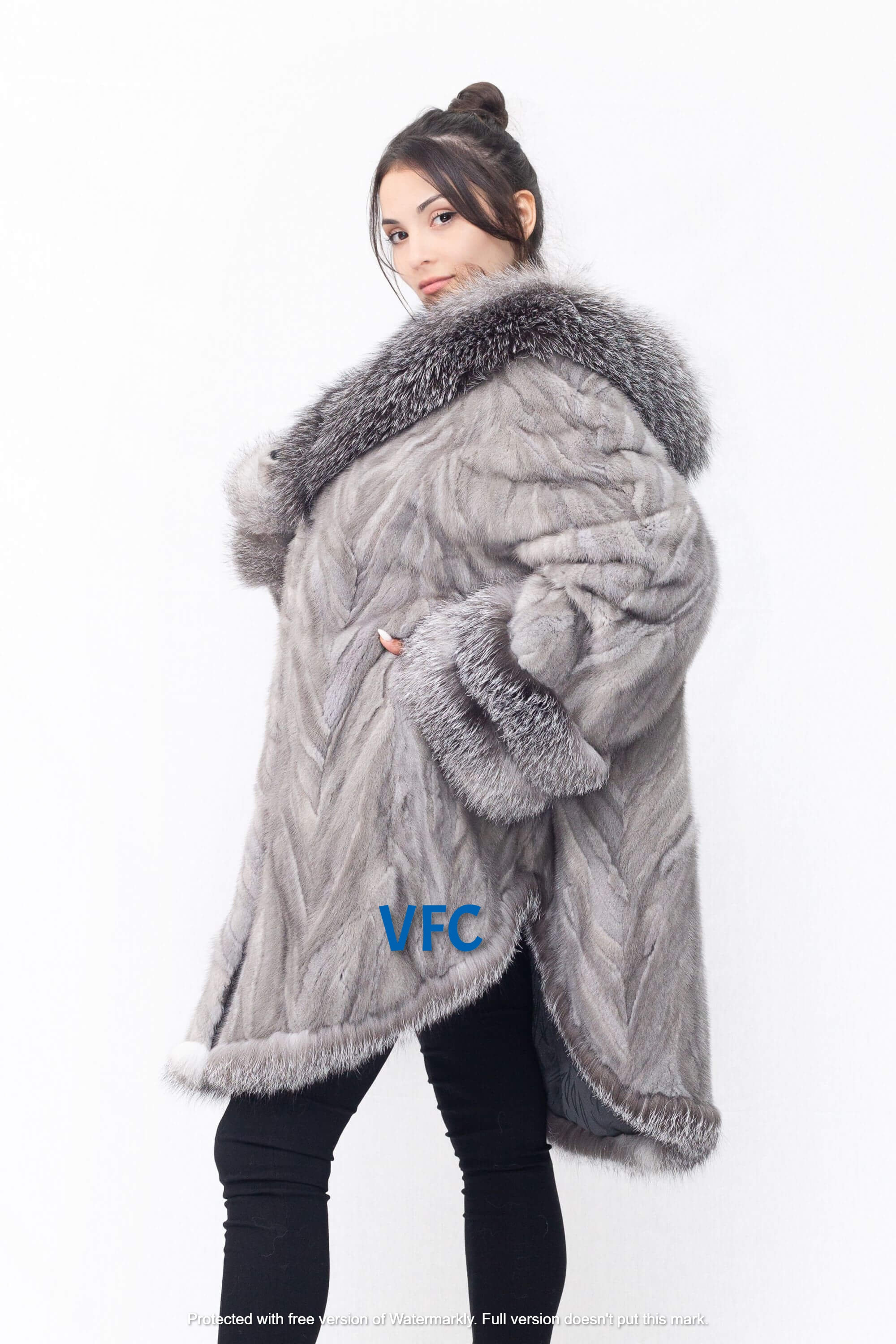 Sapphire Mink Fur Hilton Cape With Sapphire Frost Fox Fur Hood