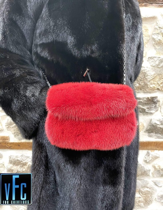 Red fur clutch bag Clearance