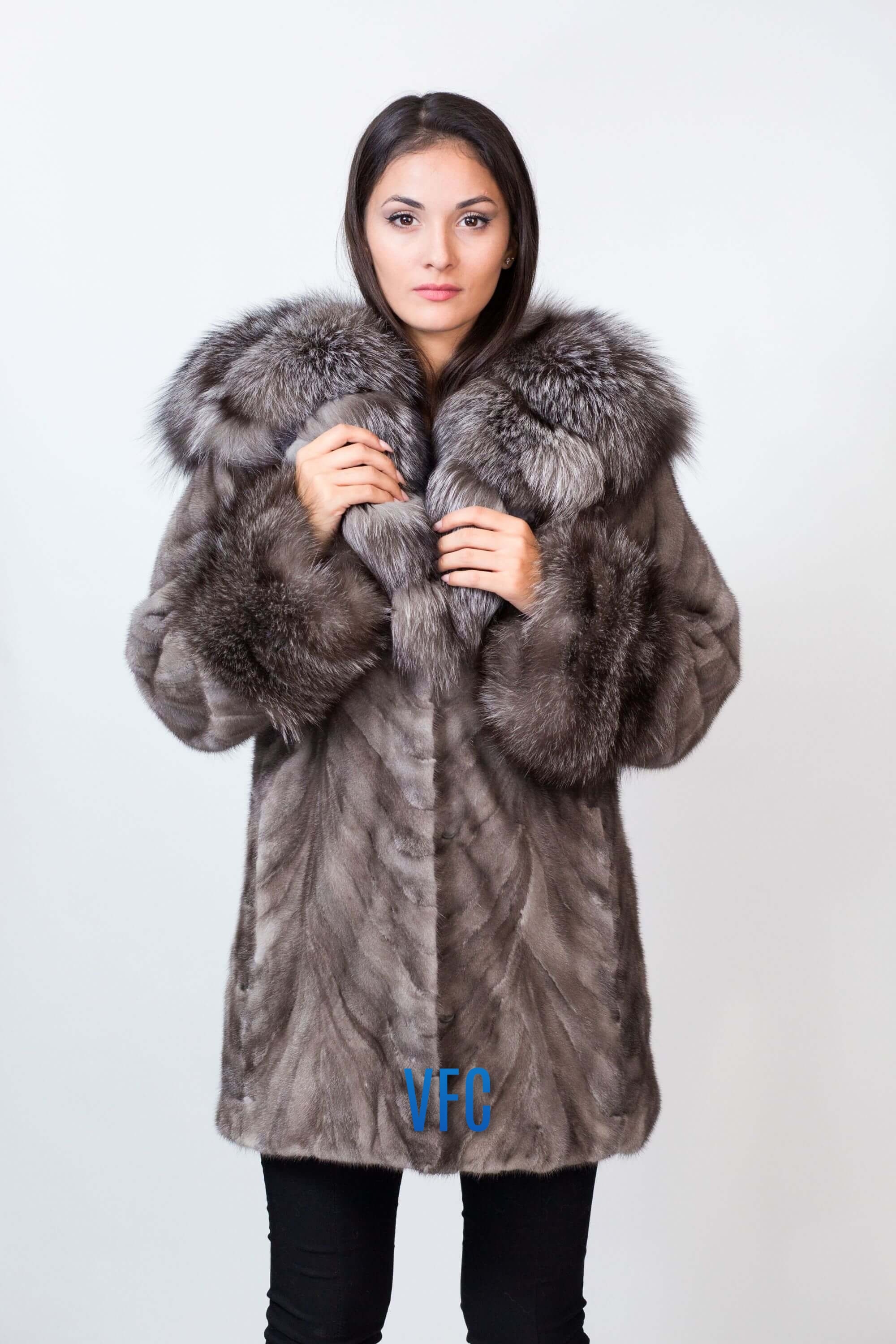 Silver Blue Full Skin Mink Fur Jacket With Hood Real Mink Fur -  Denmark