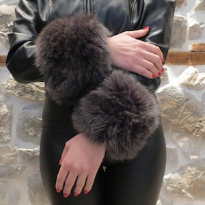 Real Fox Fur Cuffs, Brown Fox Fur Cuffs, Handmade Fox Fur Cuffs, Fluffy Fox Fur Cuffs