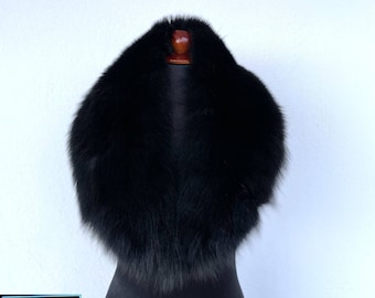 Black Fox Fur Collar, Real Fox Fur Collar, Handmade Collar, Luxury Collar