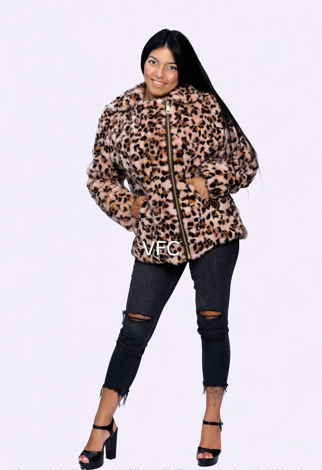 Leopard Minc Light Pink Leopard Print Mink Fur Jacket, Real Mink Fur Jacket , Short ...