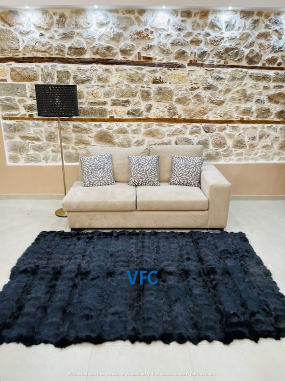 Graphite Fox Fur Carpet, Handmade Carpet, Luxury Carpet, Real Fur Blanket, Throw Blanket, Real Fox Fur Blanket