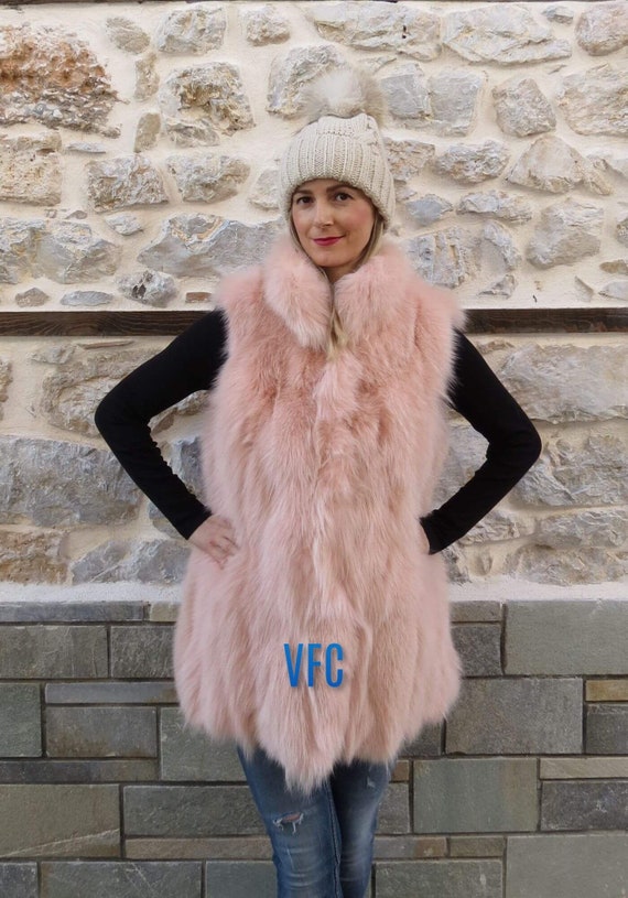 Real Fox Fur Vest Real Fur Gilet Pink Fox Fur Vest Fluffy Fur Vest Luxury Fur Vest Etsy
