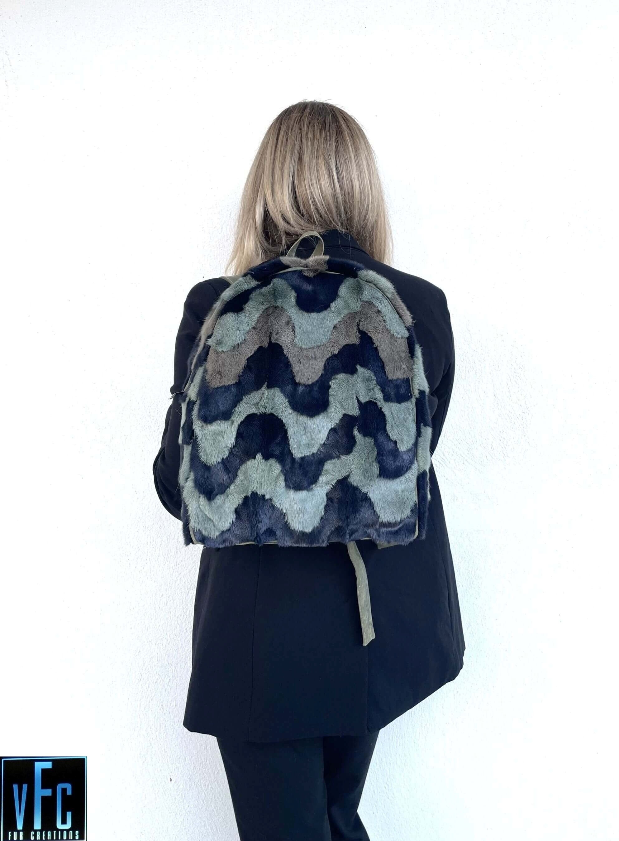 Multicolor Mink Fur Backpack, Real Mink Fur Bag, Luxury  display picture 1