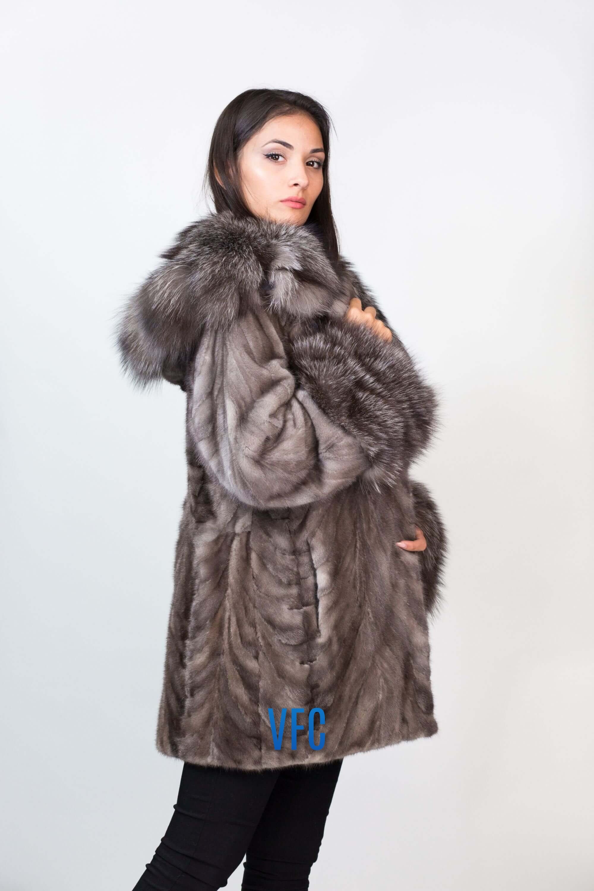 Silver Blue Full Skin Mink Fur Jacket With Hood Real Mink Fur -  Denmark