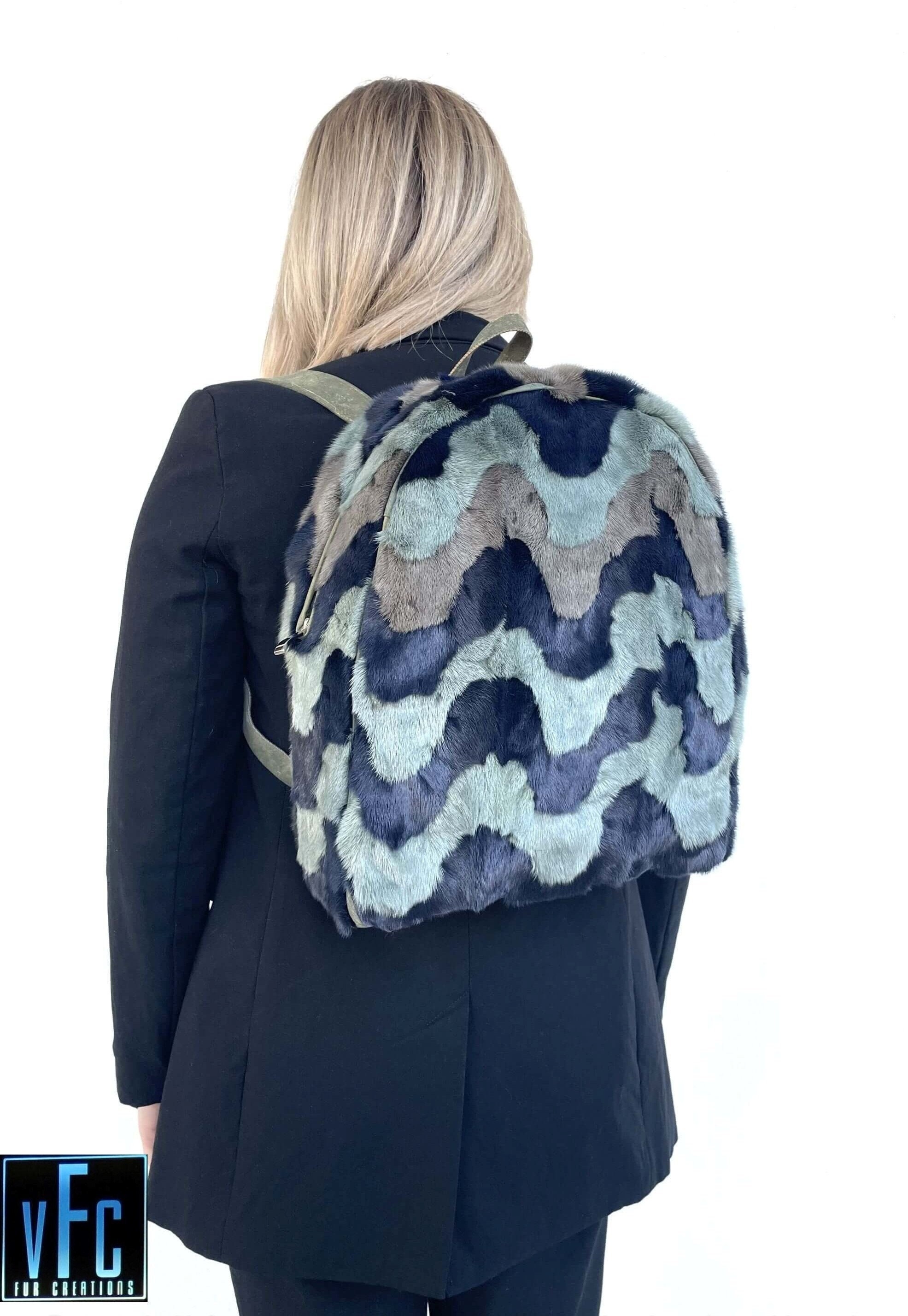 Multicolor Mink Fur Backpack Real Mink Fur Bag Luxury -  Denmark