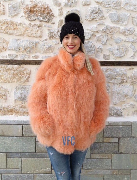Orange fluffy jacket deals