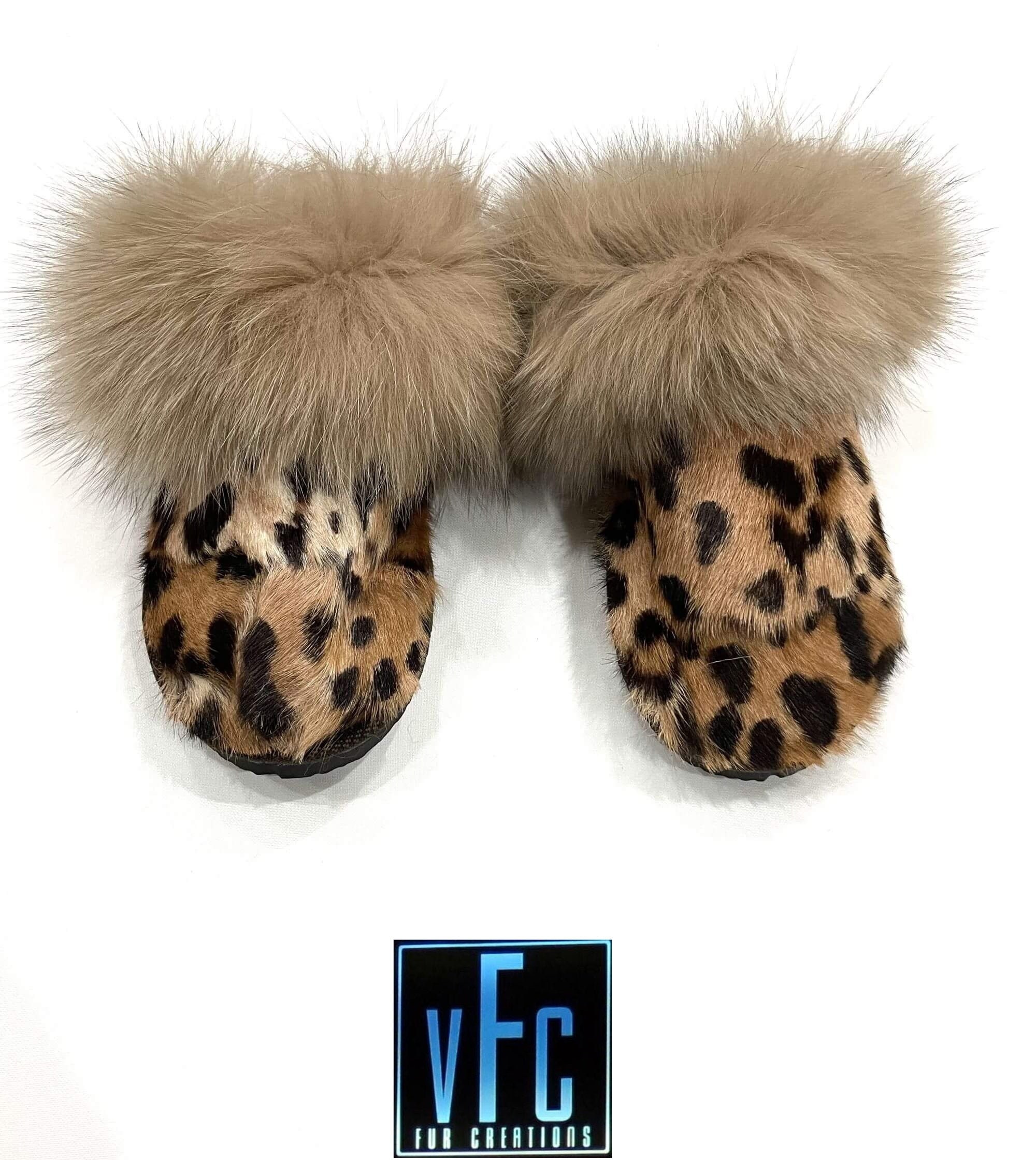 Leopard Print Fur Slippers Real Fur Slippers Fluffy - Etsy Hong Kong