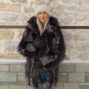 Real Fox Fur Jacket, Silver Fox Fur Jacket With Wood, Fluffy Fur Jacket, Luxury Fur Jacket