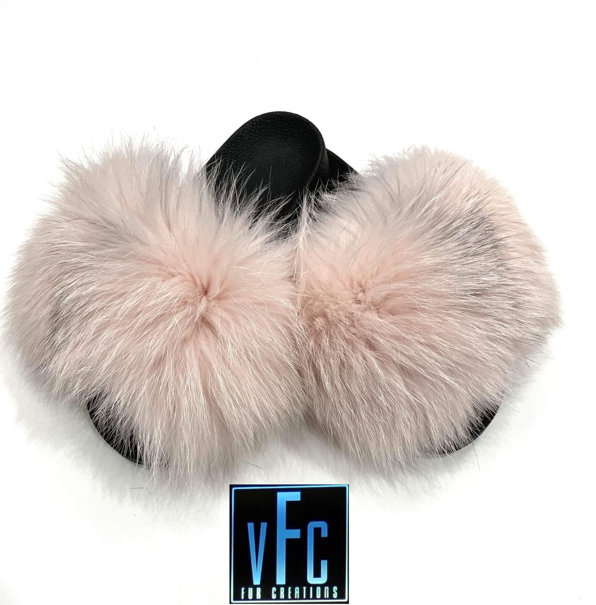 Pink Fox Fur Slides Real Fur Slides Fur Slippers Fluffy -  Israel