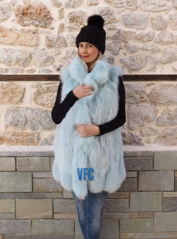 Makkelijk te lezen nemen Spelling Buy Real Fox Fur Vest Real Fur Gilet Baby Blue Fox Fur Vest Online in India  - Etsy