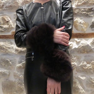 Real Fox Fur Cuffs, Chocolate Fox Fur Cuffs, Handmade Fox Fur Cuffs, Fluffy Fox Fur Cuffs