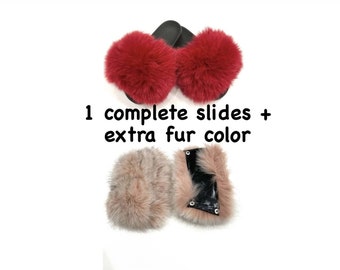 Red Fox Fur Slides + Extra Fur Color ,real Fur Slides, Fur  display picture 2