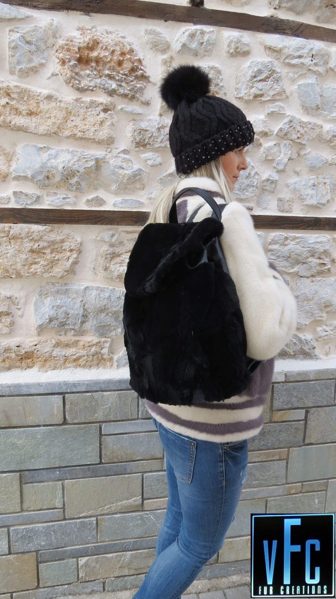 FENDI Logo Monster BAG BUGS Shoulder Bag Leather Black GHW