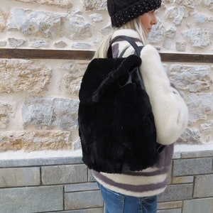 Black Fur Backpack Etsy